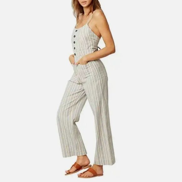 L*Space Dream On Striped Button Front Sleeveless Strappy Jumpsuit Size X… - Picture 1 of 10